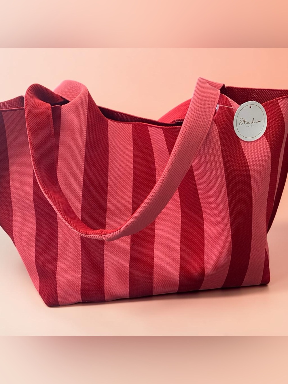 NWT Studio Red & Pink Striped Soft Tote Bag